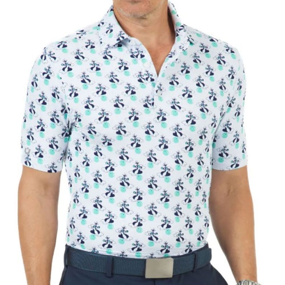 IBKUL Polo Retro Bowl Print UPF Quick Dry Golf Shirt XXL
